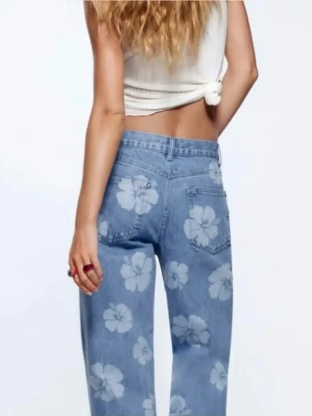 NWT Hibiscus Flower Wide Leg Denim Jeans from Zara - Size 00 - Picture 2 of 15